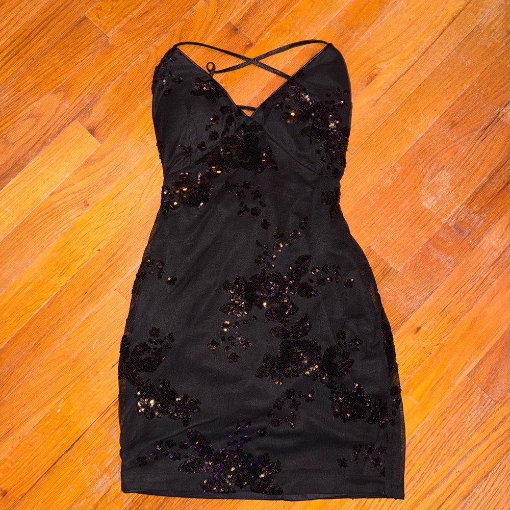 Lulus Black Mini Homecoming Dress Sequin